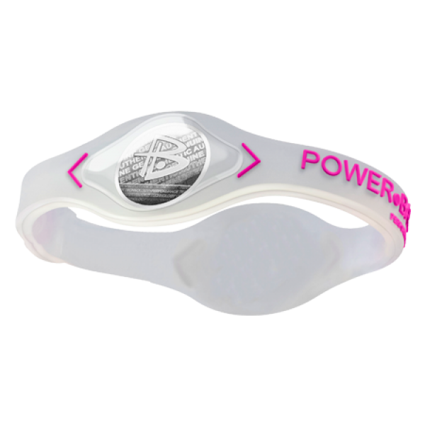 Náramek Power Balance white s růžovým nápisem