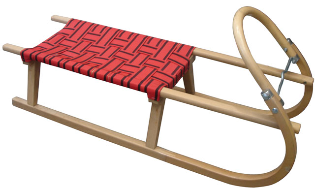 Dřevěné saně 125 cm s popruhy na sedáku