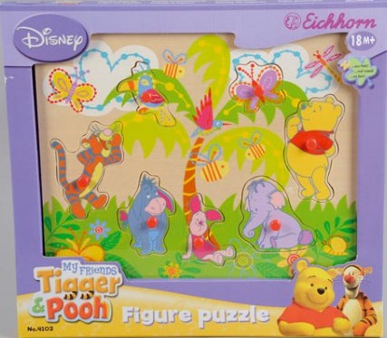 Disney - WD dřevěné puzzle s figurkami, 9d, 30x24c