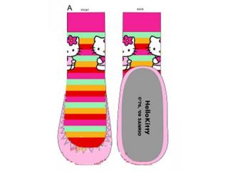 Ponožky s podrážkou- bačkory Hello Kitty proužkaté