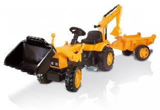 SMOBY Dětský šlapací traktor JCB Max s radlicí, lžící a vozíkem 